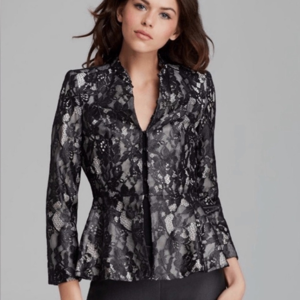 Alice + Olivia  blazer XS Black Poppy Lace Peplum fairycore whimsigoth
